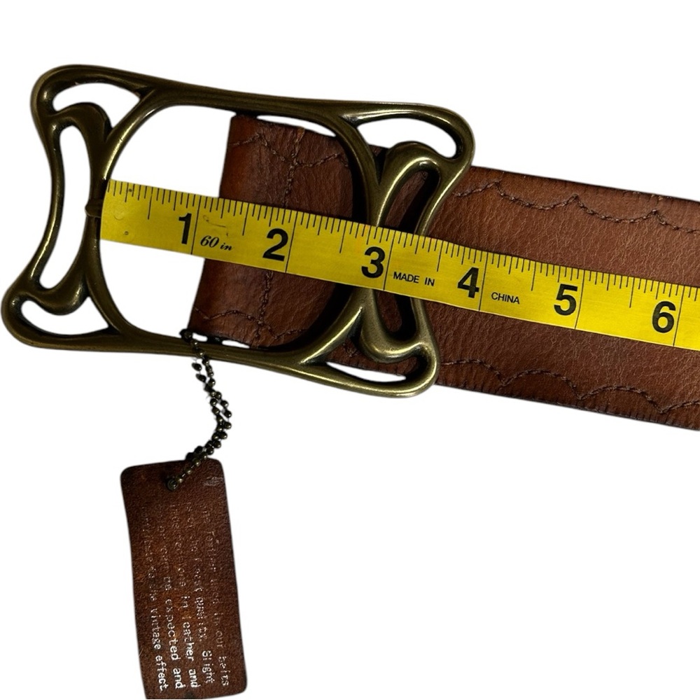 Linea Pelle Vintage Wide Brown Leather Belt Brass Design Large - Picture 7 of 14